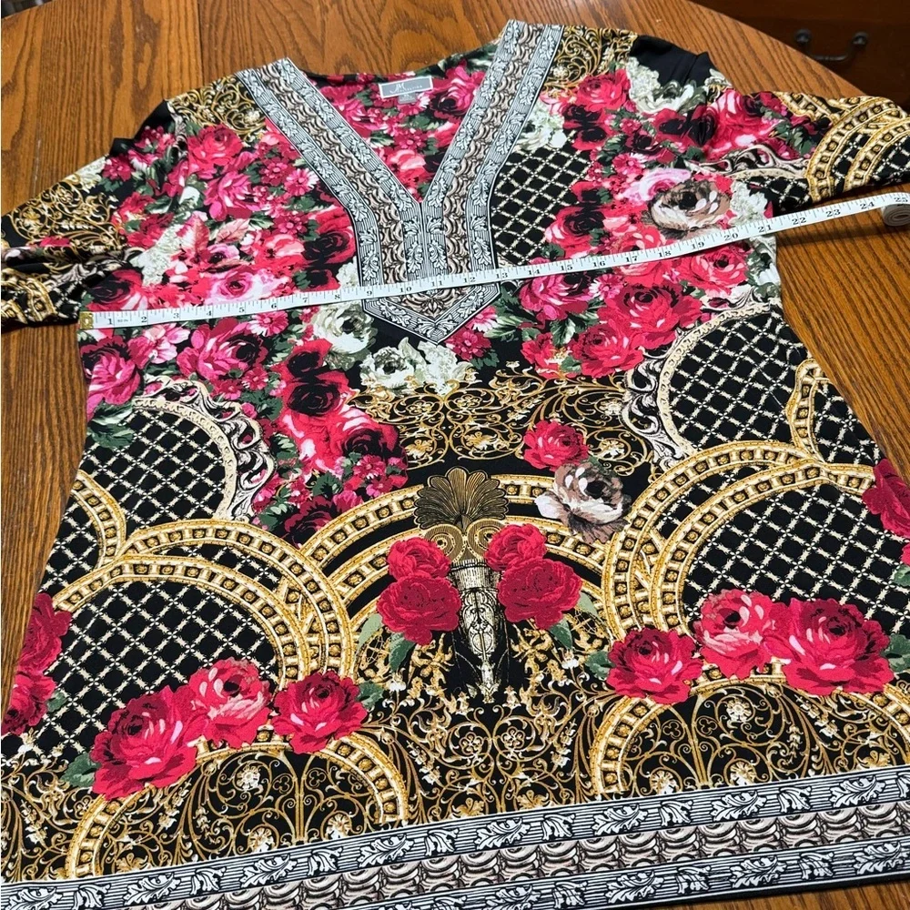 JM Collection Floral V Neck Tunic Blouse XL - Picture 9 of 11